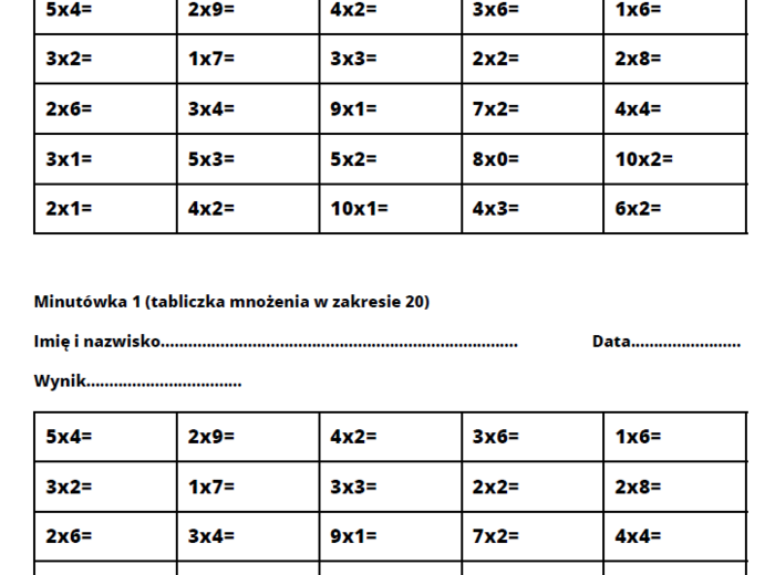 Tabliczka mnożenia - trening
