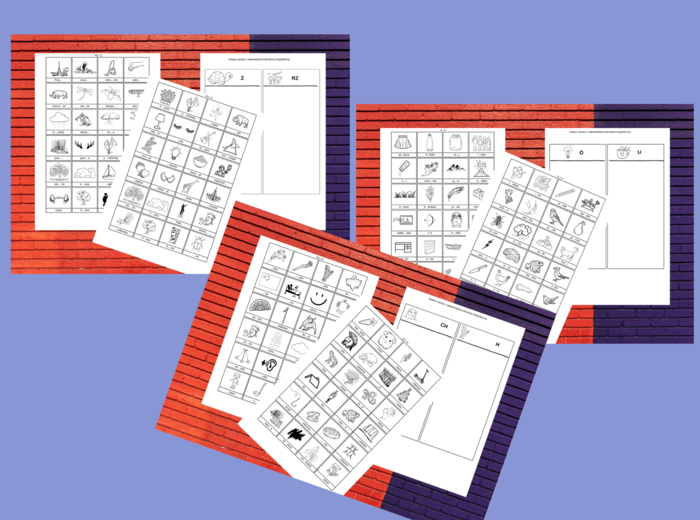 WYRAZY Z „Ó” i „U”, "RZ" i "Ż", "CH" i "H" – ortografia – wklejka – karta pracy - ZESTAW