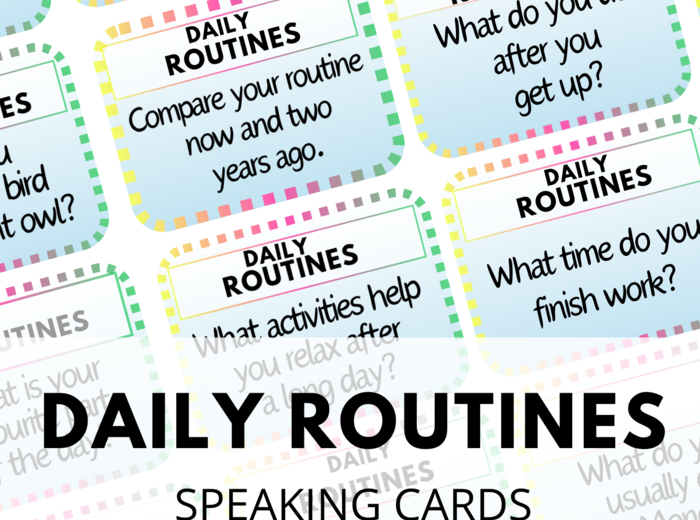 DAILY ROUTINES - zestaw 120 Speaking Cards - codzienne rutyny, nawyki, obowiązki - Present Simple - karty do speakingu - mówienie - konwersacje