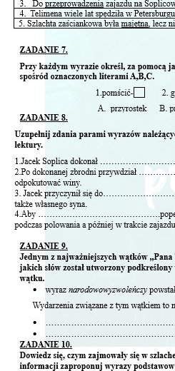 POWTÓRKI PRZED EGZAMINEM. Z BOHATERAMI "PANA TADEUSZA" PRZYPOMINAMY WIADOMOSCI Z ZAKRESU SŁOWOTWÓRSTWA.