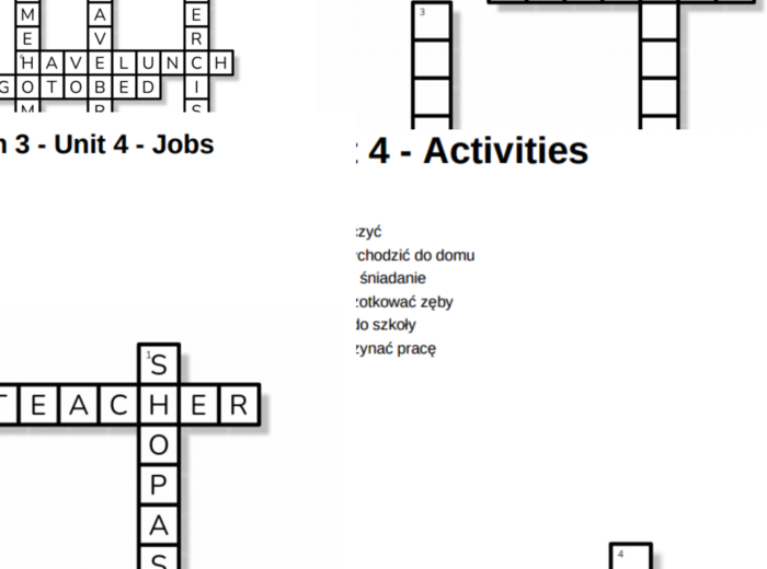 Bugs Team 3 - Unit 4 - krzyżówki - Activities/Jobs