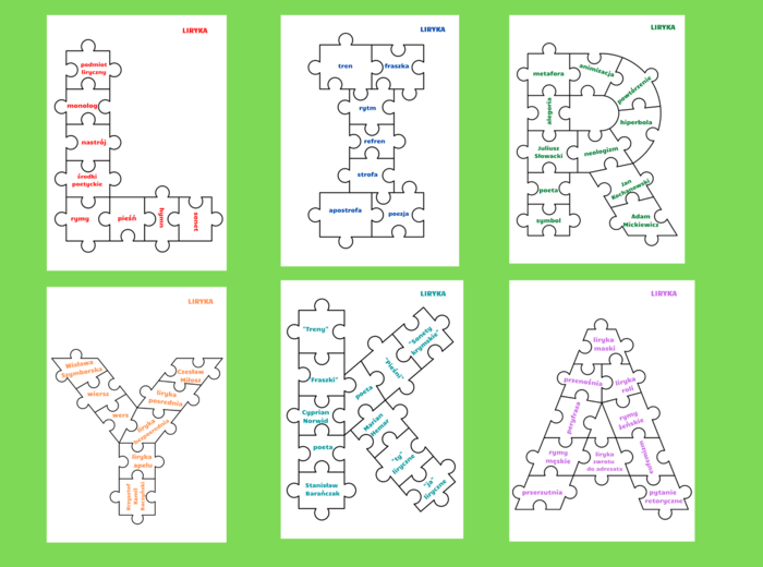Puzzle – rodzaje literackie – LIRYKA – kl. 8 – powtórzenie