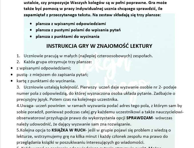 "ZEMSTA"- GRAMY W ZNAJOMOŚĆ LEKTURY