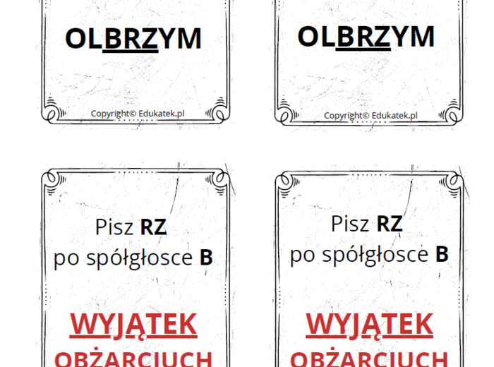 Memory ortograficzne – zasady pisowni z ż-rz (wersja czarno-biała)