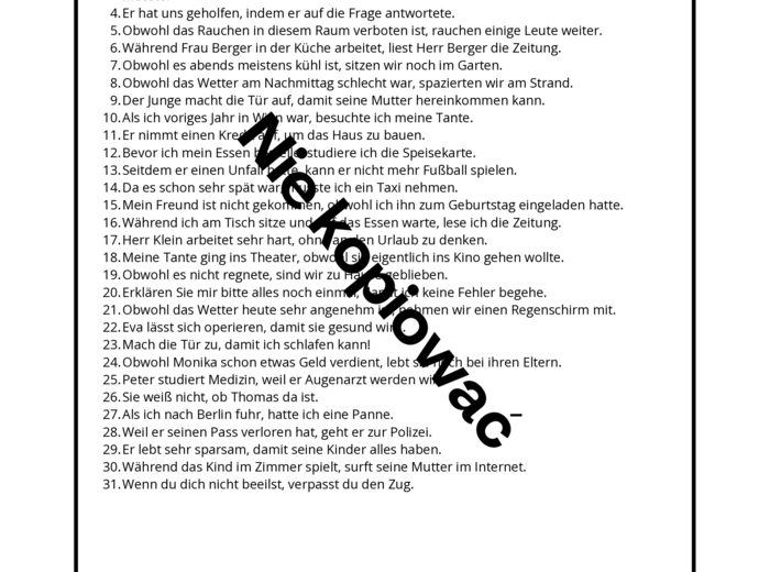 Konjunktionen und Satzarten - Zusammenfassung Spójniki i typy zdań - podsumowanie niemiecki