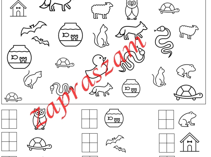 Znajdź i policz przedmioty. / zwierzęta