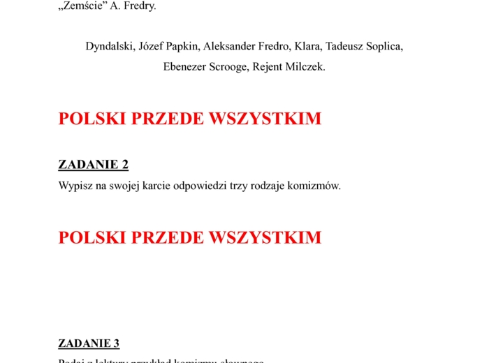 Zemsta - Lekcja z przesiadką- pytania egzaminacyjne