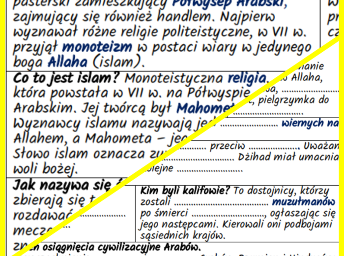 Islam i Arabowie – notatki i karta pracy