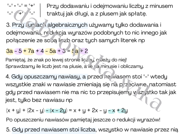 Wyrażenia algebraiczne - najważniejsze zasady