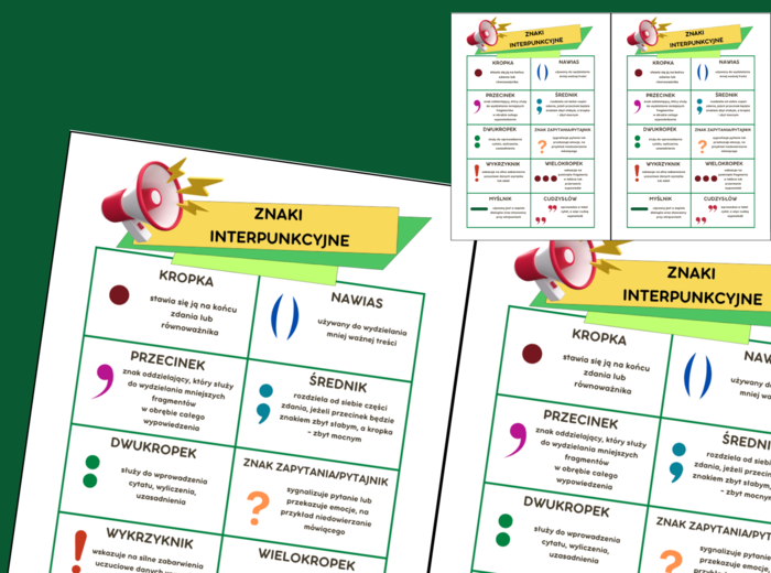 ZNAKI INTERPUNKCYJNE - interpunkcja - wklejka – kl. 4-6