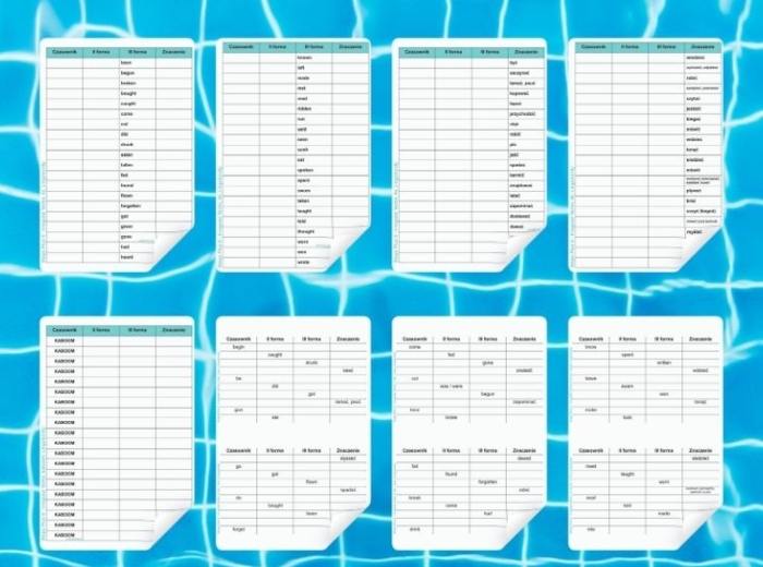 Steps Plus 6 - Czasowniki nieregularne - Tabele do uzupełnienia - Kartkówki
