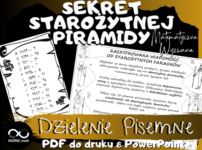 Sekret starożytnej piramidy: Dzielenie pisemne. Edytowalna Karta Pracy.