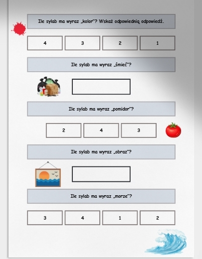 Sylaby. Karta pracy. Sprawdzian