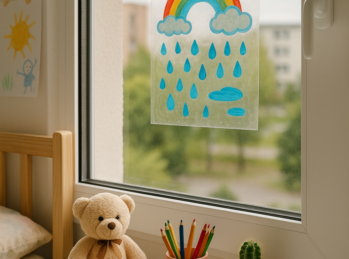 Malowanie deszczu na folii okiennej