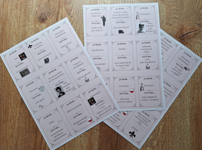 Kamienie na szaniec - gra Ja mam... Kto ma...?, klasa 8, egzamin