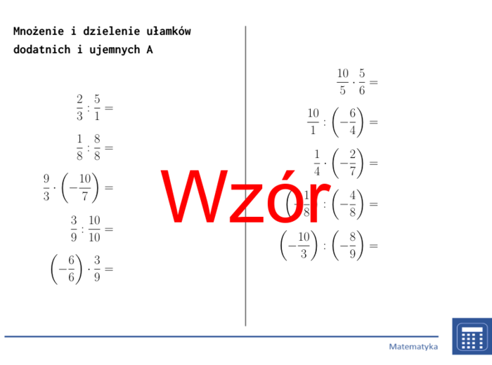 Mnożenie i dzielenie ułamków dodatnich i ujemnych | matematyka | 26 kolumn
