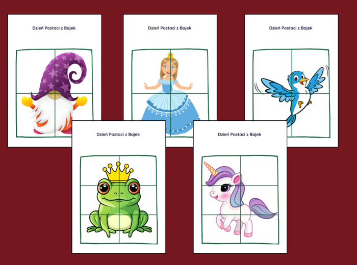 DZIEŃ POSTACI Z BAJEK – biblioteka – świetlica – przedszkole - UKŁADANKA - układanki - puzzle - 10 szt.