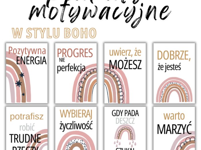 Zestaw plakatów motywacyjnych w stylu boho