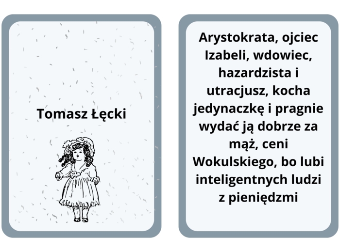 Fiszki, bohaterowie "Lalki", 15 kart postaci + opisy, pdf