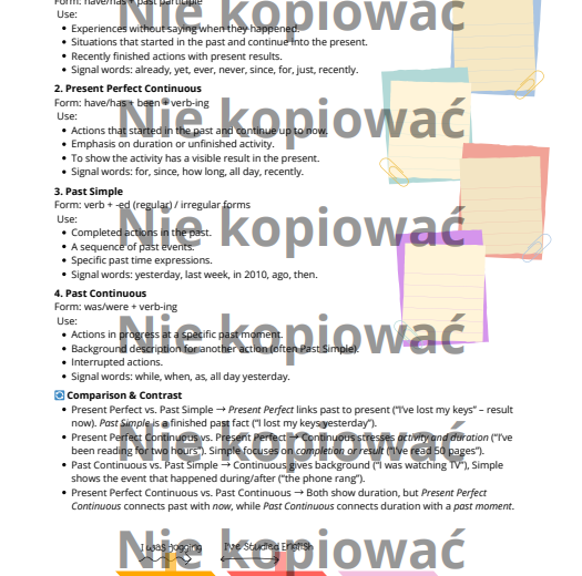 Karta pracy: Mastering the Perfect & Past Tenses B2/B2+