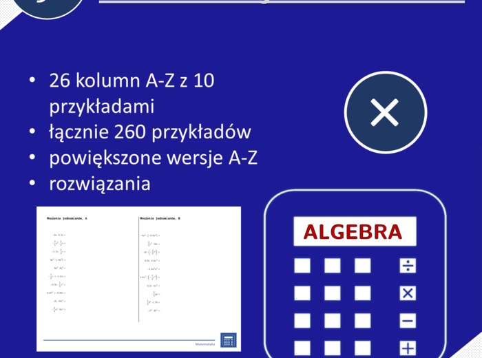 Mnożenie jednomianów | matematyka, algebra | 26 kolumn
