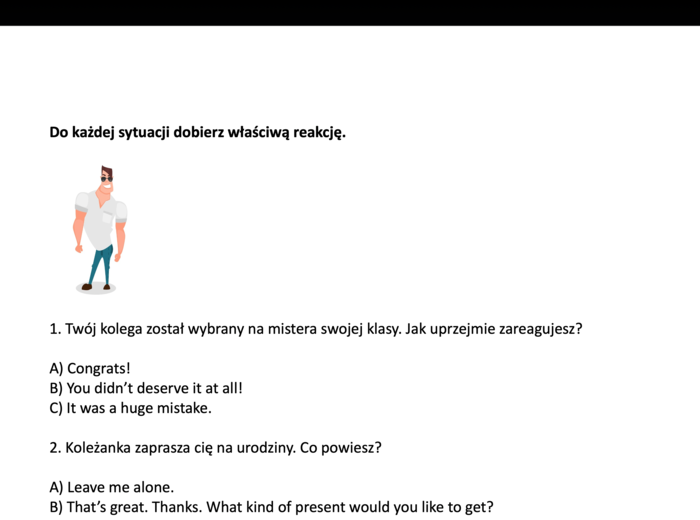 Powtórka przed egzaminem ósmoklasisty za 1 zł !!!- Dobieranie reakcji - 2 strony+ KLUCZ