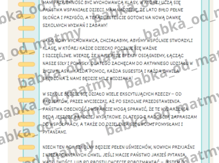 LIST OD NOWEGO WYCHOWAWCY DLA RODZICÓW - rozpoczęcie roku szkolnego!