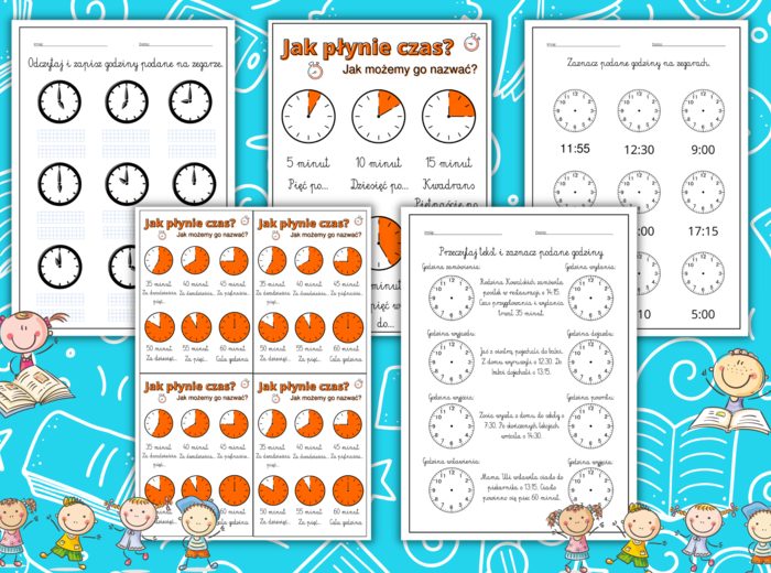 Zegar - wklejki, ćwiczenia.