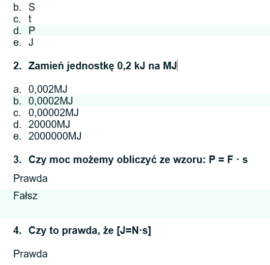 Kartkówka - praca i moc.