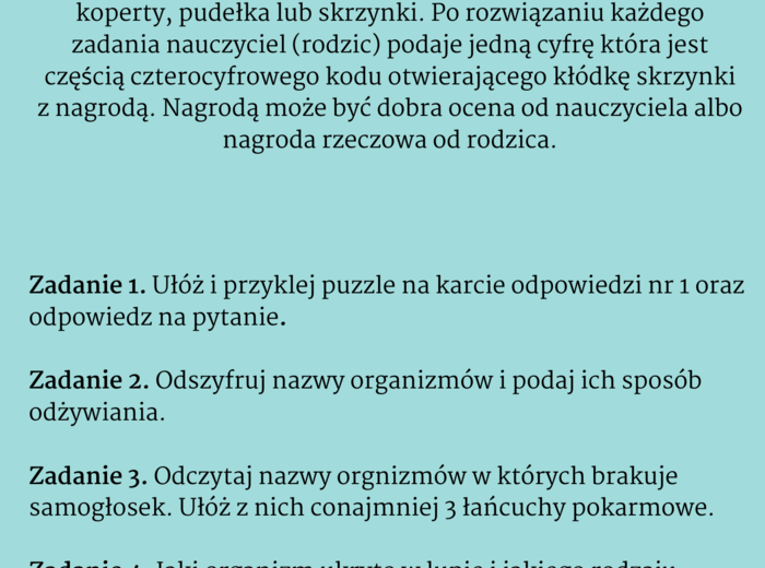 Escape room. Sposoby odżywiania. Łańcuch pokarmowy. Klasa 4.