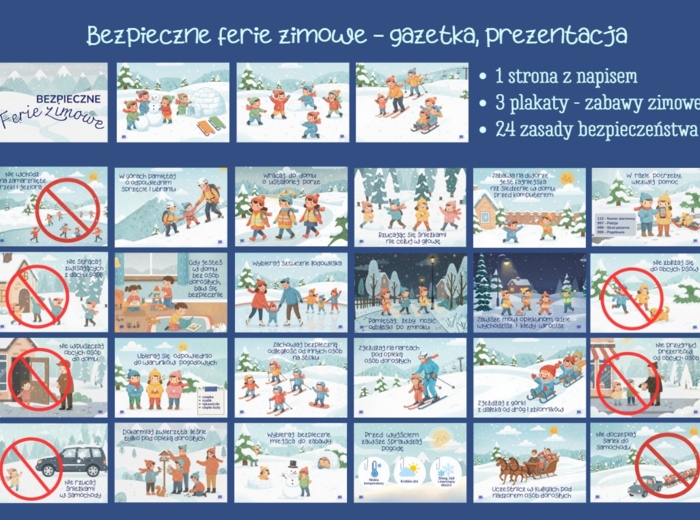 Bezpieczne ferie zimowe - prezentacja, gazetka