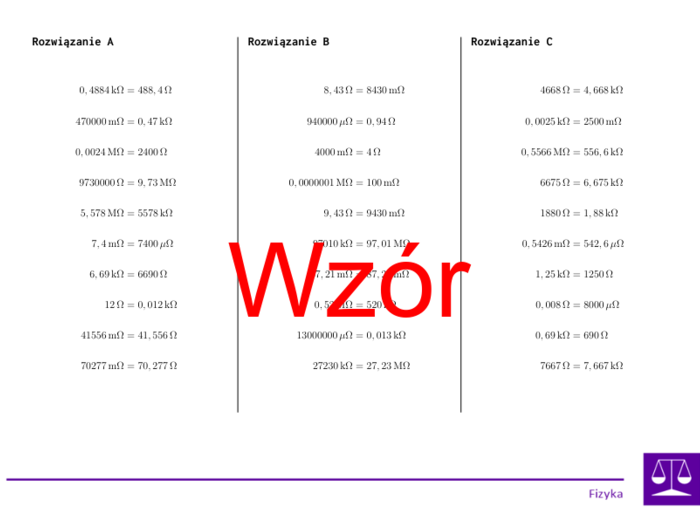 Konwersja jednostek oporu elektrycznego | matematyka | 26 kolumn