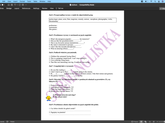 Kultura- ćwiczenia powtórzeniowe dla ósmoklasistów i nie tylko