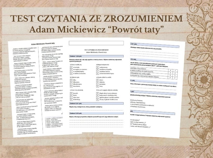 "Powrót taty" - test czytania ze zrozumieniem