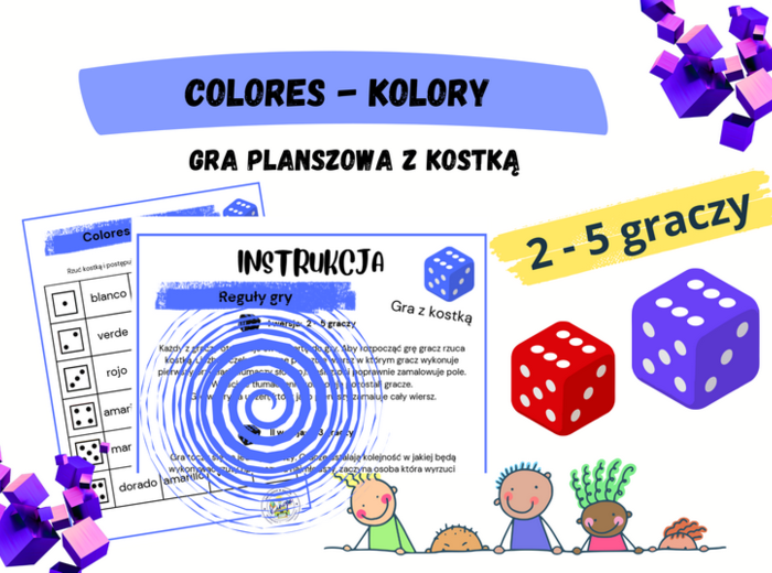 Colores - kolory. Gra planszowa z kostką.