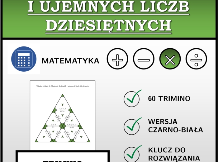 Trimino - Mnożenie dodatnich i ujemnych liczb dziesiętnych | matematyka