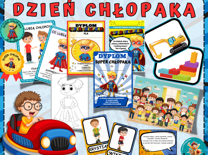DZIEŃ CHŁOPAKA - zestaw zabawy, plansze, dyplomy, medale