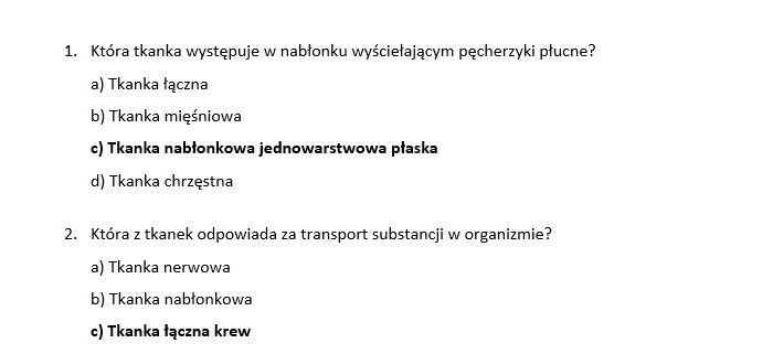 Test- podstawowe zasady budowy i funkcjonowania organizmu człowieka