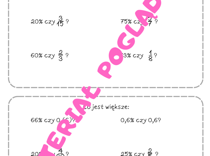 Szybkie karteczki - karty pracy z procentów. Klasa 6. Klasa 7. Klasa 8