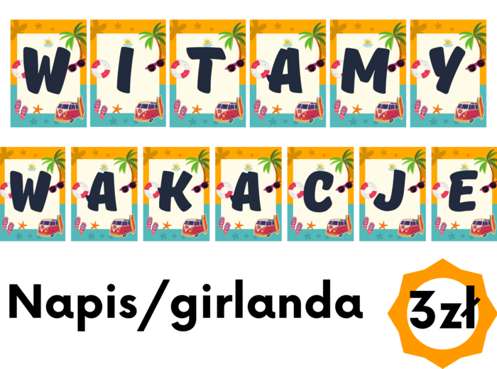 Napis: Witamy Wakacje - promocyjna cena