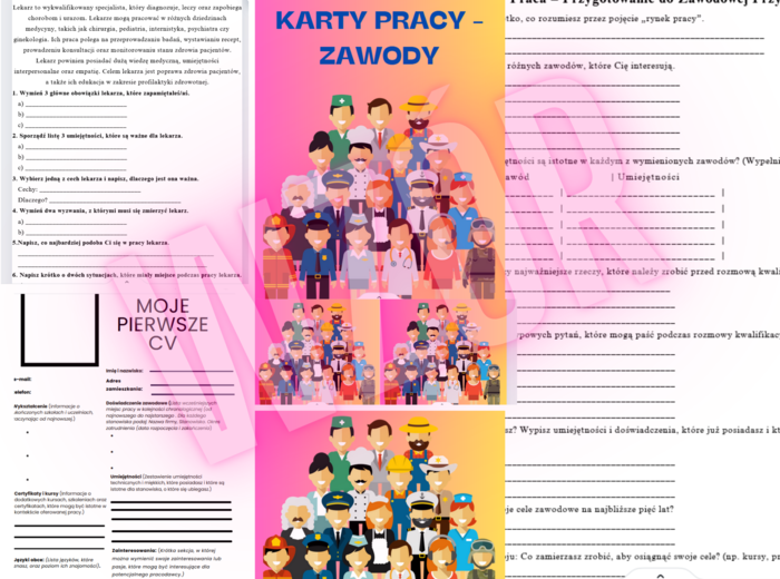 Karty Pracy na Zajęcia Rewalidacyjne „Moja Pierwsza Praca i Zawody” - 27 kart