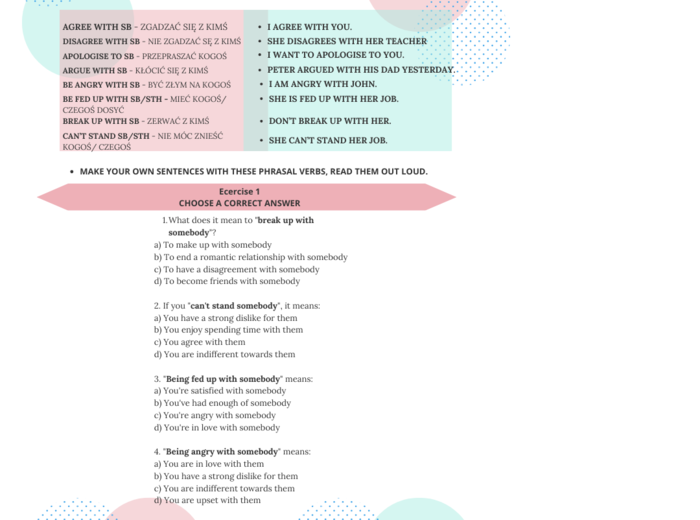 Phrasal verbs dział człowiek/ frazale/ angielski/ egzamin ósmoklasity