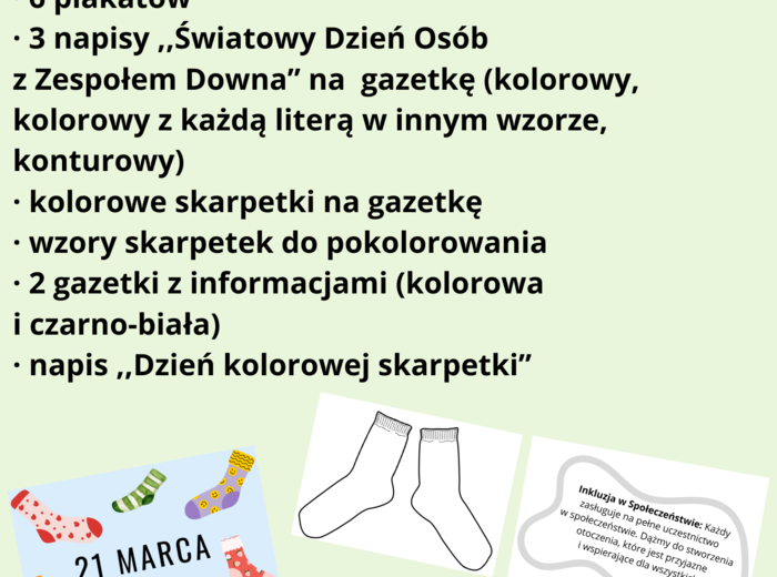 Światowy Dzień Osób z Zespołem Downa; Dzień kolorowej Skarpetki - gazetka