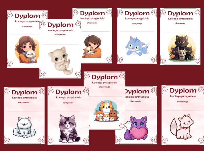 🖤🐱DZIEŃ KOTA – dyplomy – 15 wersji