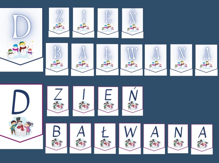 DZIEŃ BAŁWANA - Dzień Bałwanka – girlanda – napis – 2 wersje – gazetka