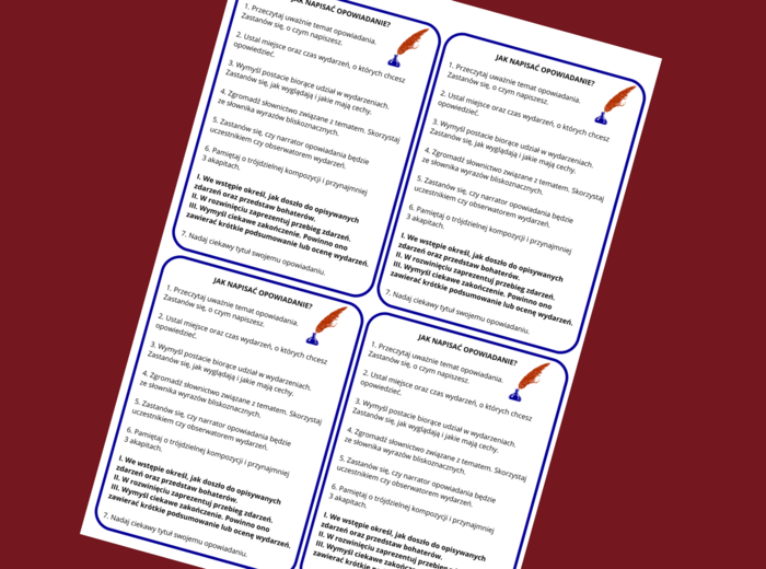 Jak napisać OPOWIADANIE – wklejka – wklejki – kl.4 - 5 – ćwiczenia redakcyjne