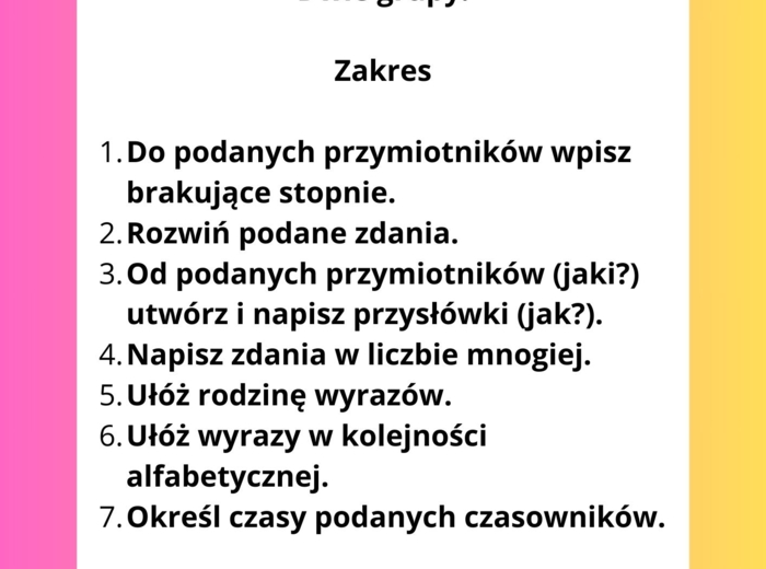 Gramatyka 3 - sprawdzian/karta pracy