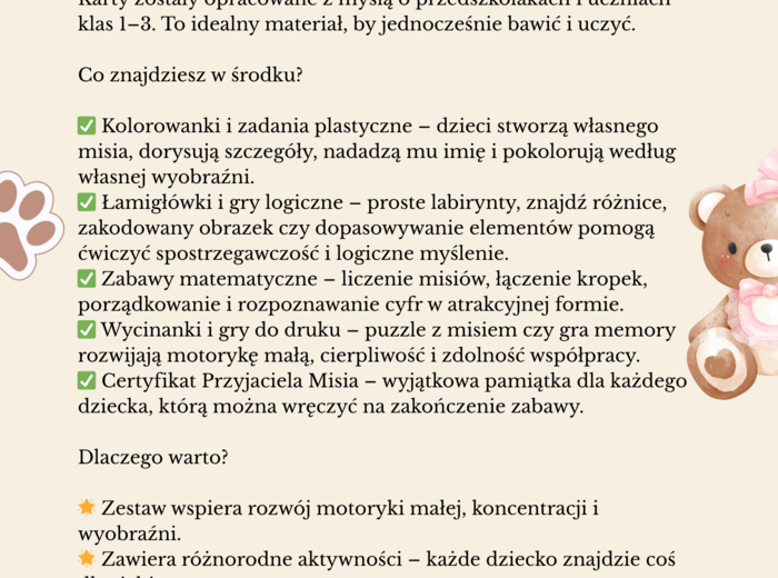 DZIEŃ PLUSZOWEGO MISIA-KARTY PRACY