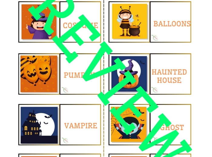 Halloween Gra Trernowa dla dużych i małych +QR Codes, Domino w 3 wersjach (również dla nieczytających), opisane karty obrazkowe na j. angielski i inne wydarzenia jesienne, dobre dla SPE, kody QR