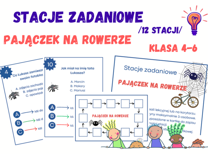 Stacje zadaniowe – Pajączek na rowerze, klasy 4-6